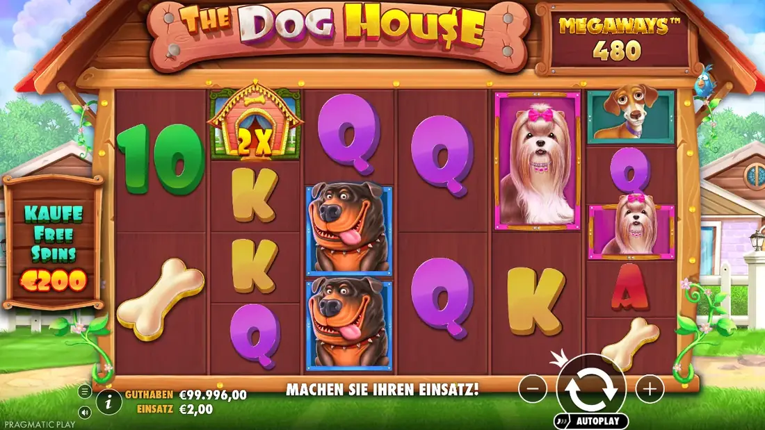 Symbols landing on a spin of The Dog House Megaways